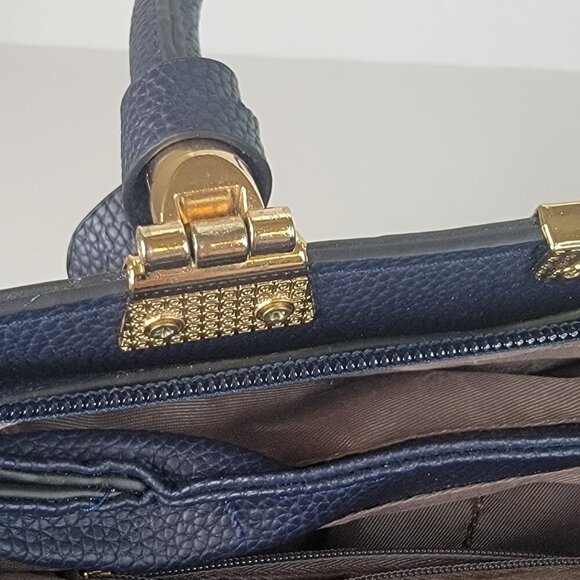 Ladies Pu Leather Top Handle Satchel Handbags Elegant Tote Bag Navy Blue - Picture 11 of 11